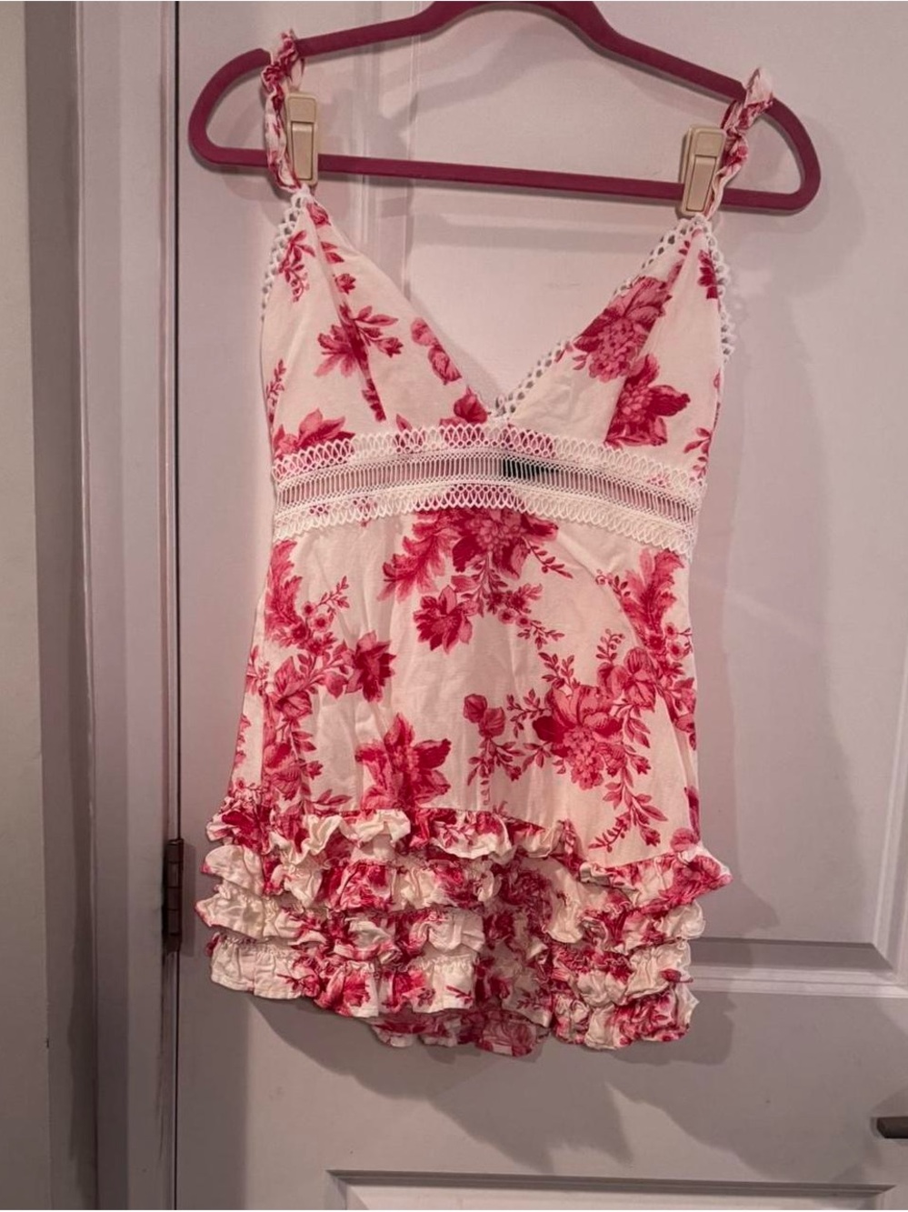 Revolve X by NBD Pink Floral V-Neck Ruffle Mini Dress - Picture 3 of 6